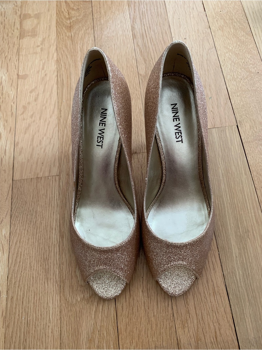Nine West Gold Glitter Open-Toe Pumps